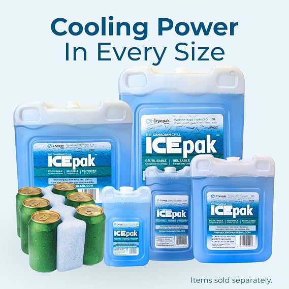 Cryopak ICEpak Hard Shell Reusable Ice Packs for Coolers and Lunch Box Use, Freezer Safe Gel Design, Professional Grade Cooling, Non-Toxic and BPA Free, Essential Travel Accessories
