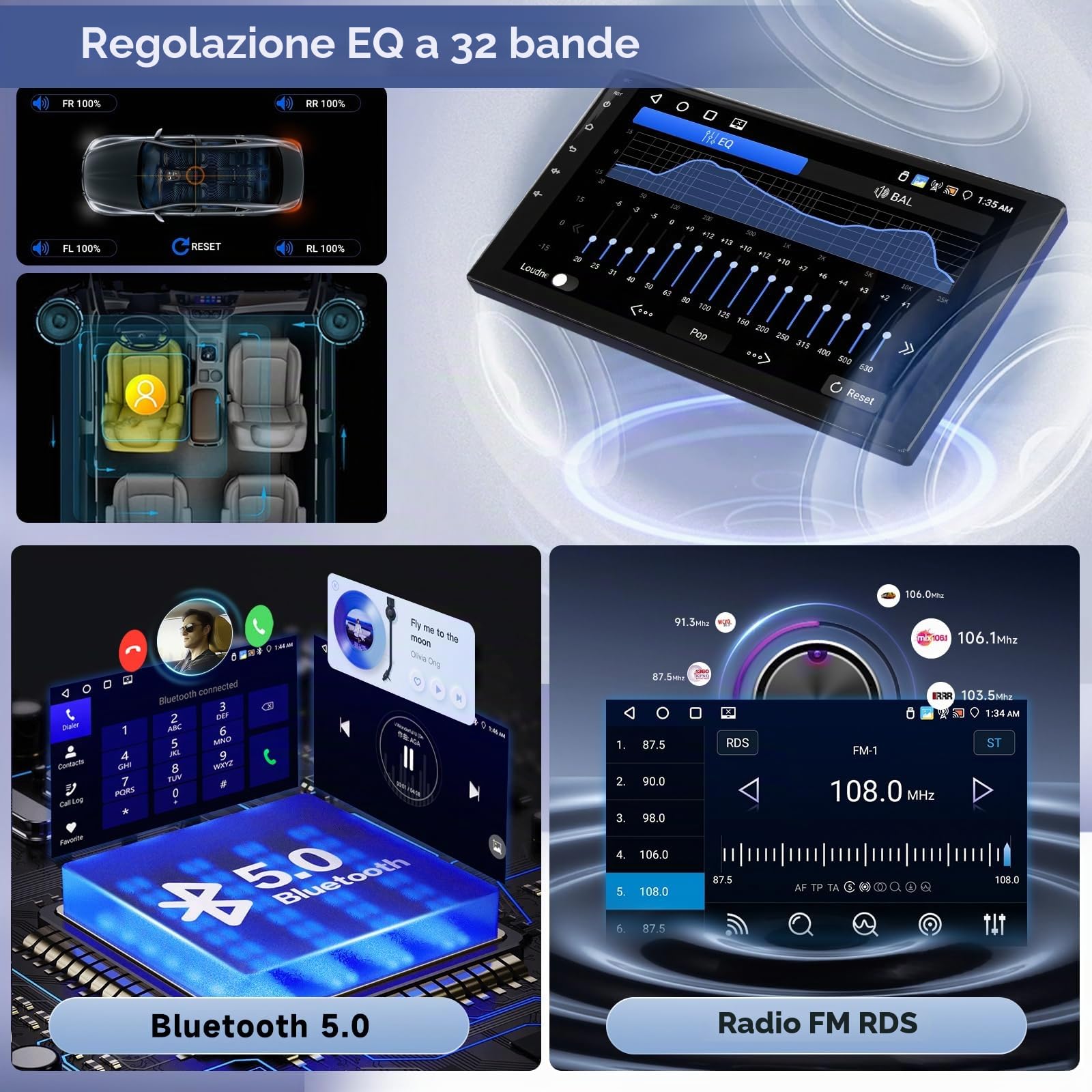 Hodozzy 4G+64G Android 2 Din 10,1 Pollici Touch Screen Autoradio con Navigazione GPS Bluetooth Radio Wireless Carplay Android Auto, Stereo 2 Din WiFi Mirror Link FM/RDS EQ/USB/SWC+ Telecamera