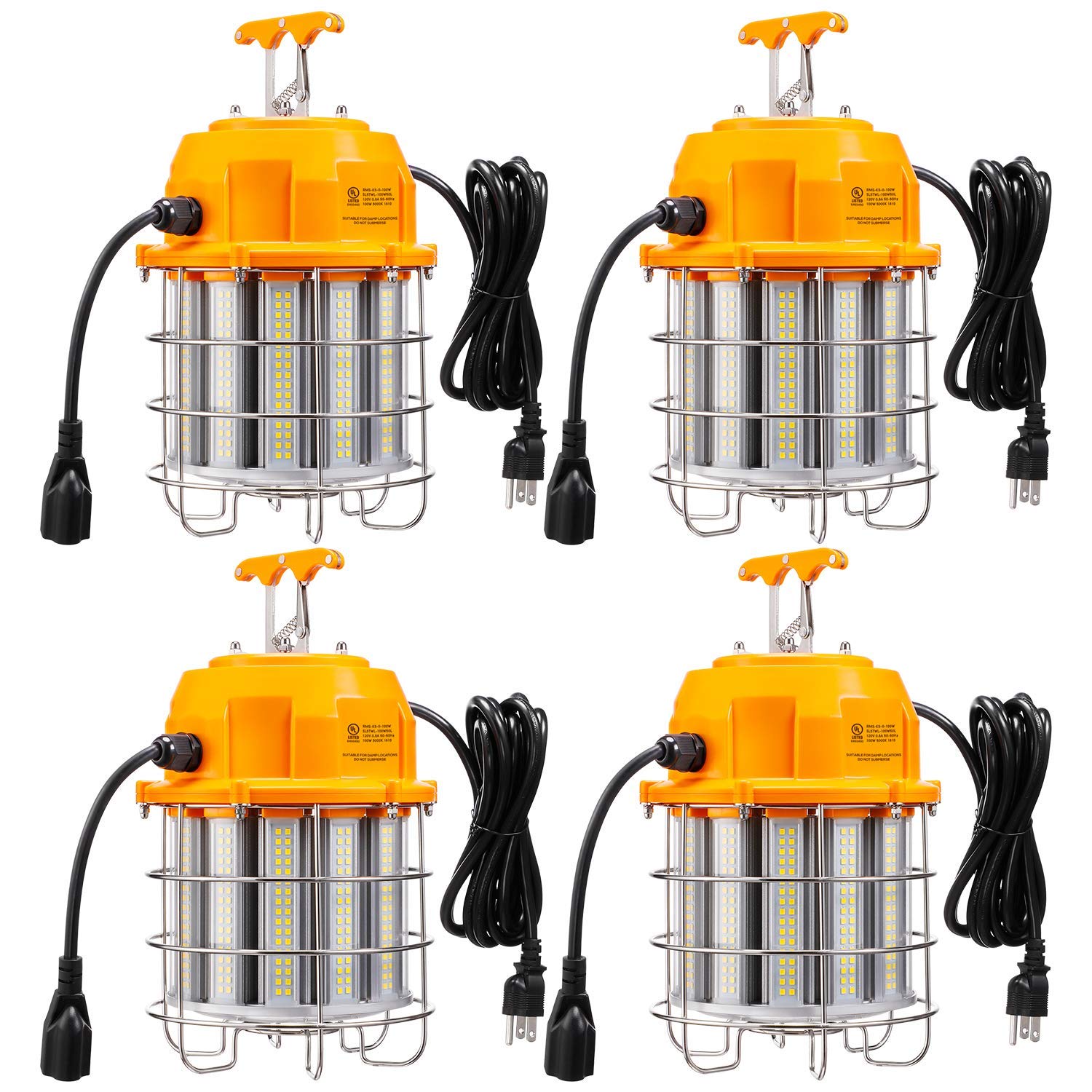 LEONLITE Portable LED Temporary Work Light, 13,000lm, 100W (900W Eqv.), Connectable Ultra Bright High Bay Light, UL Listed, IP65, 5000K Daylight, for Building Site, Construction Site, Pack of 4