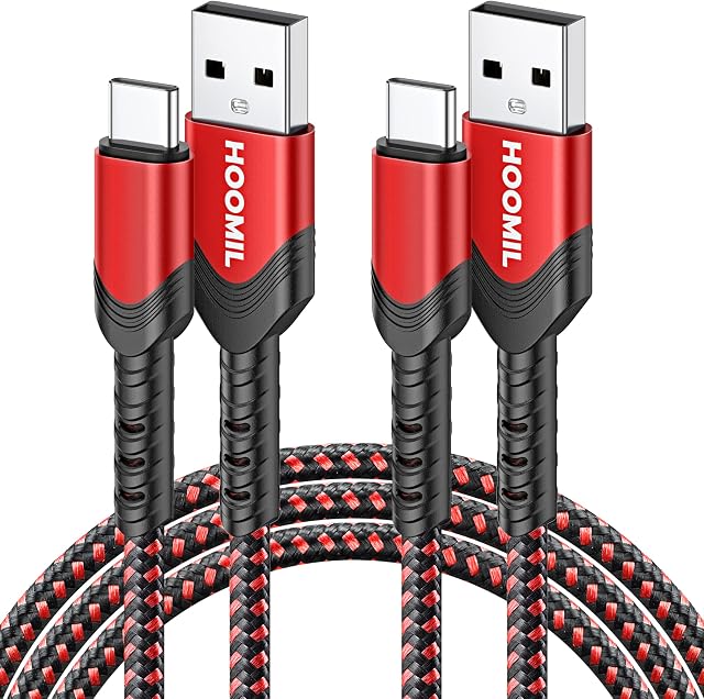 HOOMIL USB C Charge Cable, [2-Pack,2M] [3A Fast Charge] Nylon USB A to Type C Charging Cable for Samsung Galaxy S22 S20 S21 S10 Plus, HUAWEI P30 P20, Google Pixel, Sony Xperia,Switch etc. - Red
