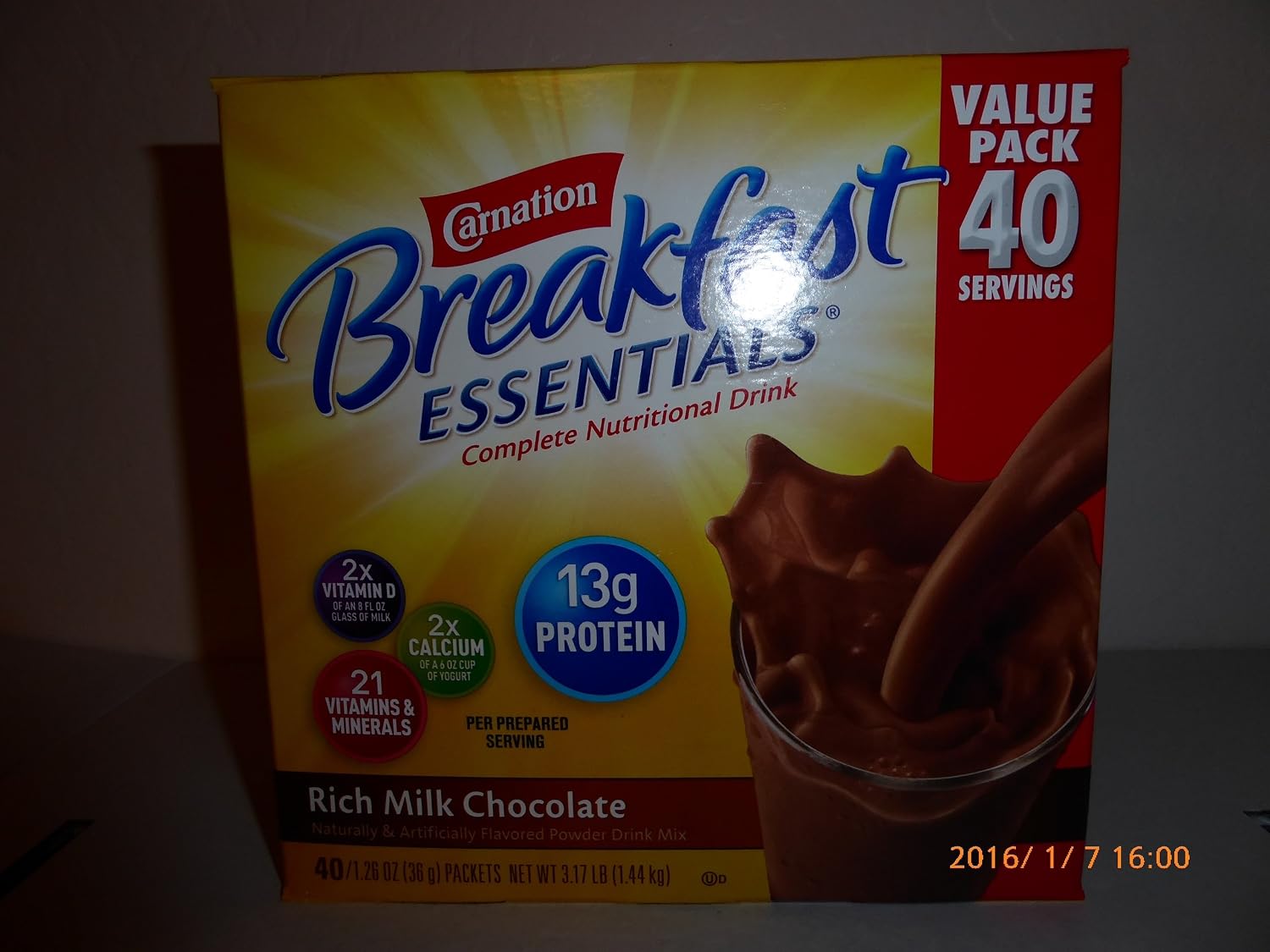 Carnation Breakfast Essentials 40-1.26oz Packets - Rich Milk Chocolate