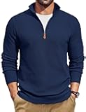 Men's Quarter Zip Pullover Dress Slim Fit Sweater Mock Neck Sweaters Casual Long Sleeve Pullovers