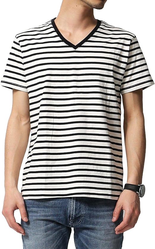 Amazon アビト ボーダー Tシャツ メンズ 半袖 マリンボーダー Vネック 細ボーダー ボーダーt カットソー Xl 1 ホワイト ホワイト ブラック Tシャツ カットソー 通販