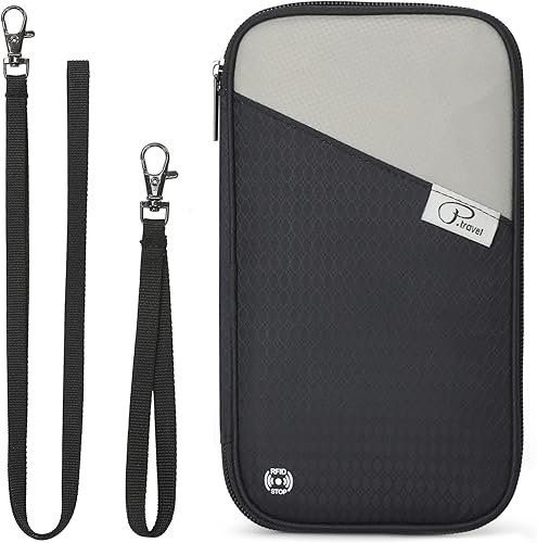 CANBOX RFID Passport Wallet, Travel Document Organizer Zipper Case, Family Passport Holder for Up to 6 Passports - Black