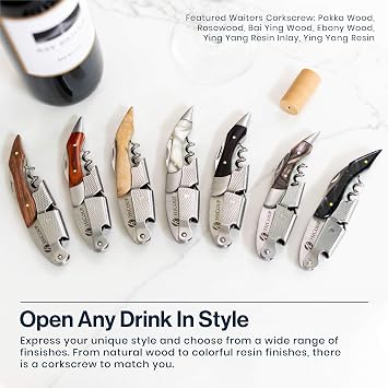 HiCoup Kitchenware Wine Opener - Professional Corkscrews for Wine Bottles w/Foil Cutter and Cap Remover - Manual Wine Key for Servers, Waiters, Bartenders and Home Use - Classic Rosewood