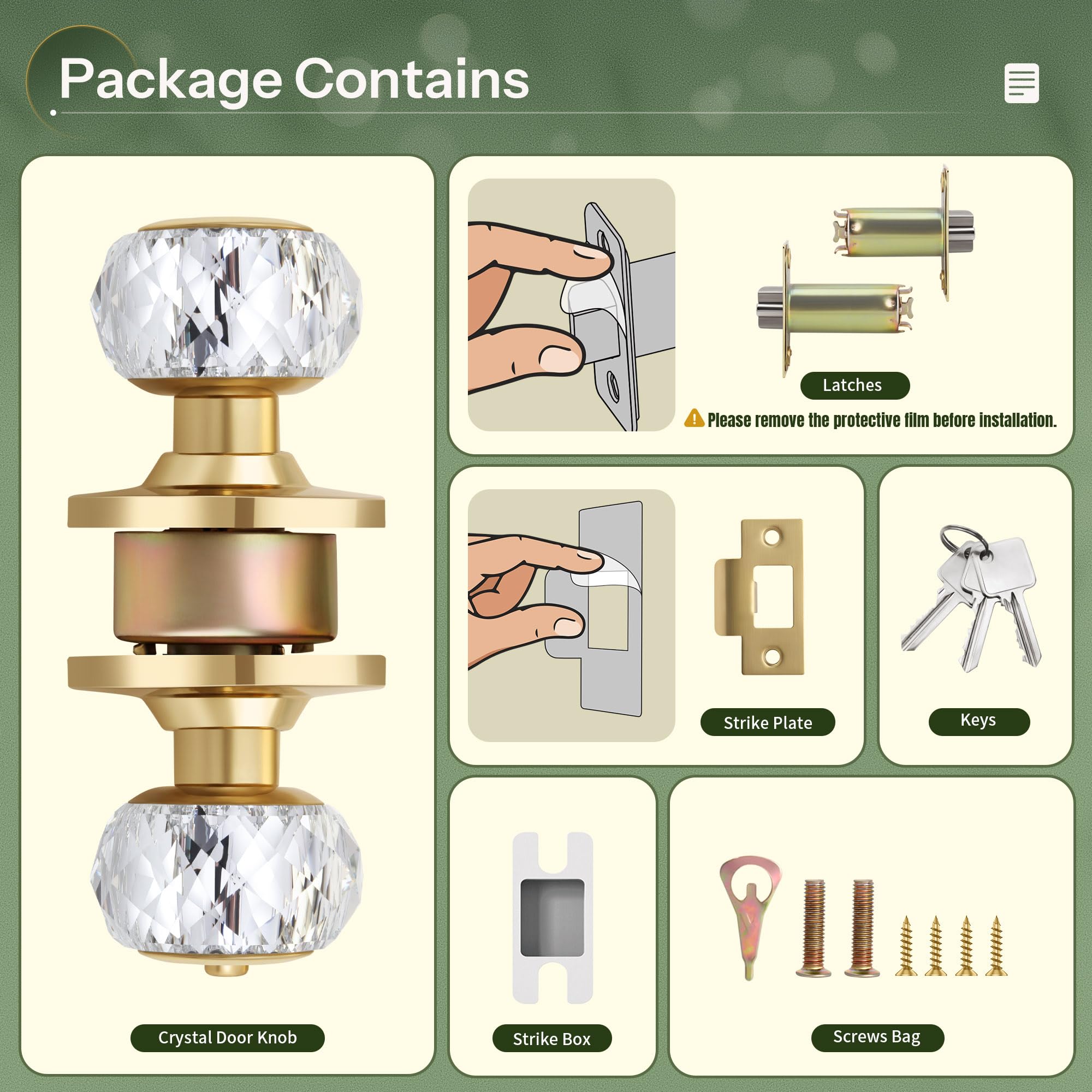 Amazon | Moquin クリスタルドアノブ 鍵付き ラウンドスタイル ガラス