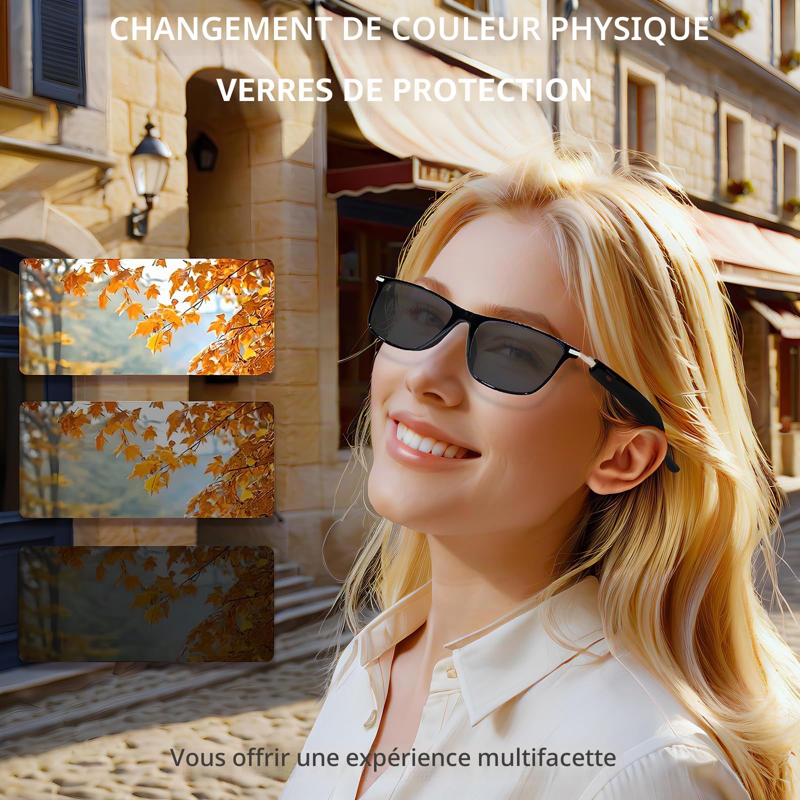 Lunettes Connectées de Traducteur IA, Lunettes de Soleil Polarisées Bluetooth, Verres Photochromiques, Assistant Vocal, 110+ Langues