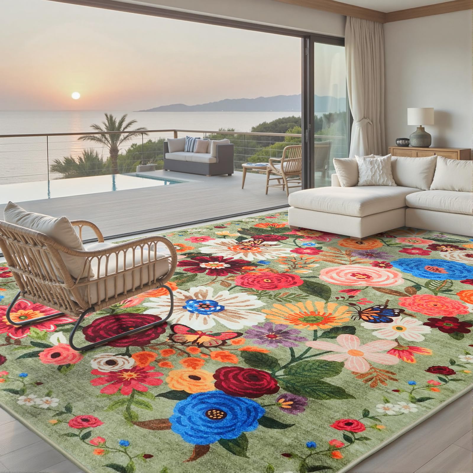 Photo 1 of Babovid Floral Large Area Rug 10x14 for Living Room Bedroom