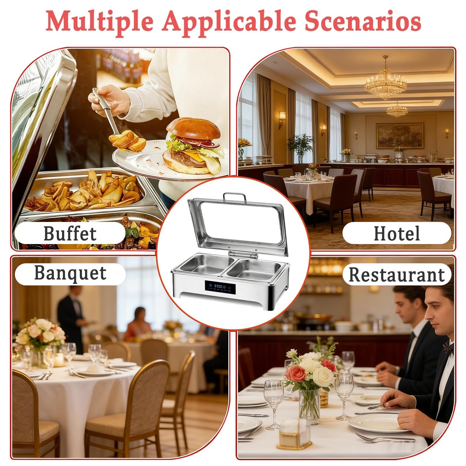 Chafing Dish Elettrico con Copertura in Vetro 9L (1/3 Pan)