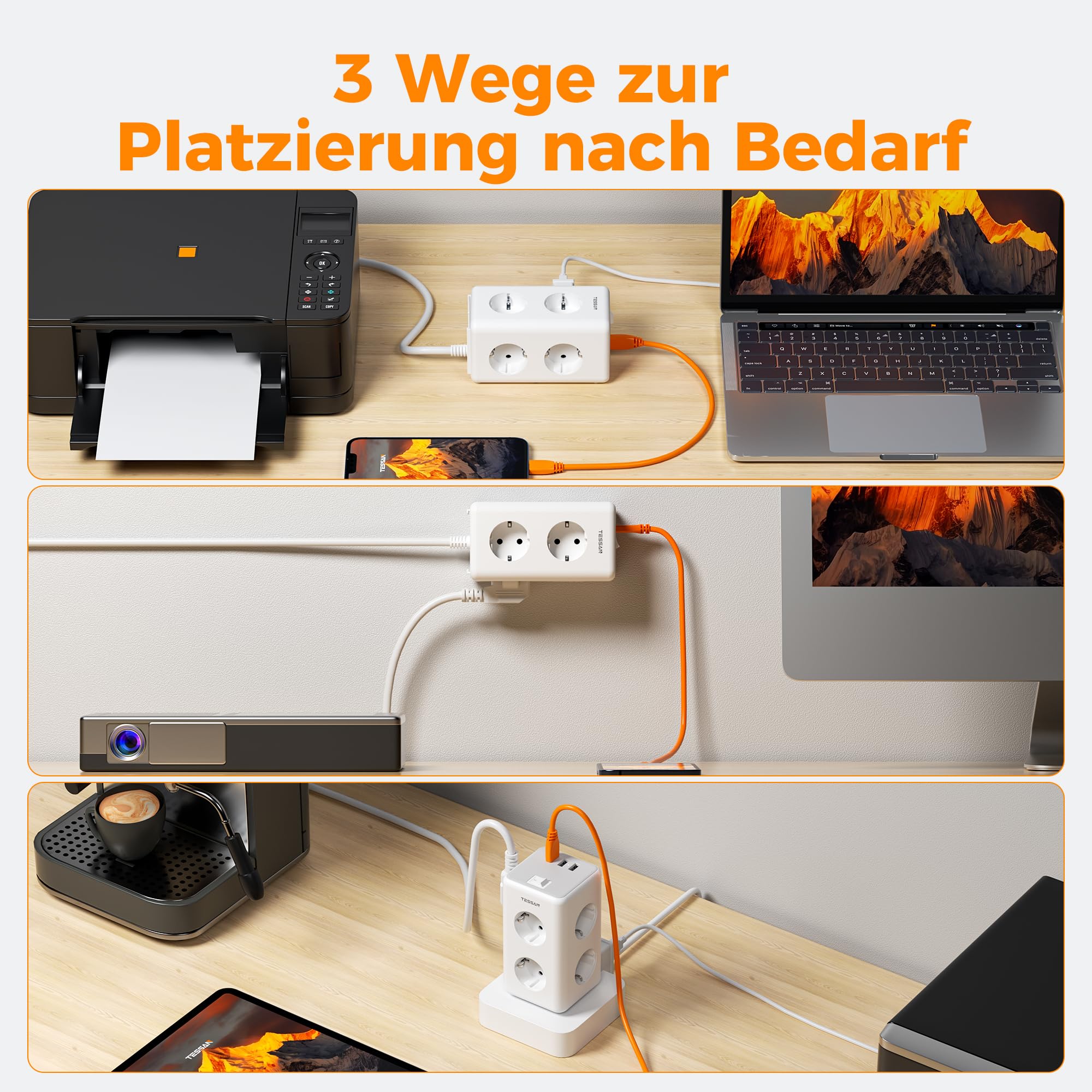 TESSAN Doppelstecker Für Steckdose, USB C Mehrfachsteckdose Steckdosenadapter Mehrfachstecker
