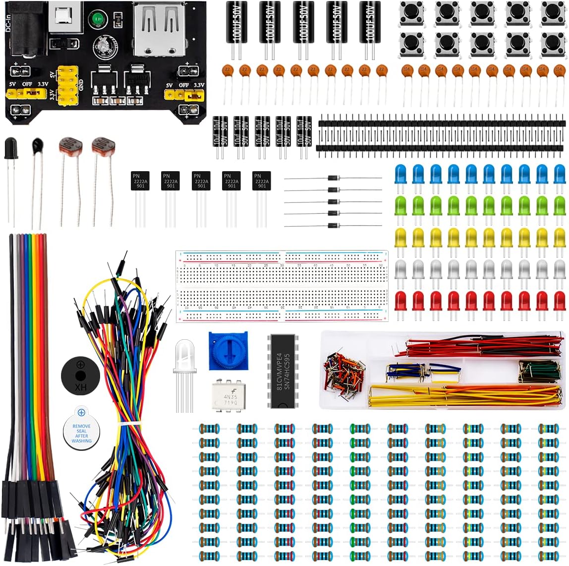 LAFVIN Electronics Fun Kit with 830 tie-points Breadboard,Power Supply,Jumper Wires,Resistors,LED for Arduino UNO R3,Mega2560,STM32,Raspberry Pi