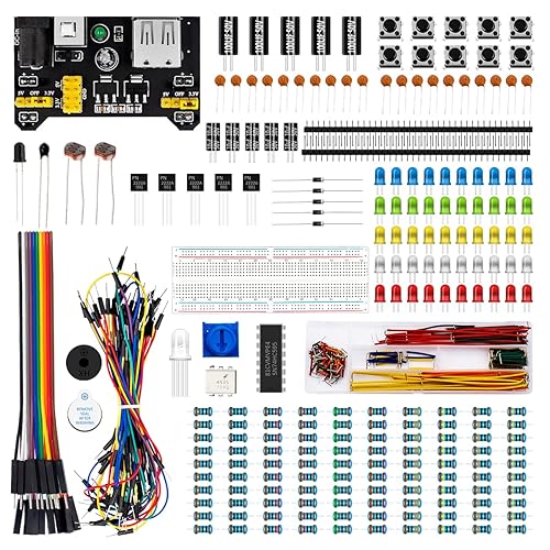 Miniatura 1 de LAFVIN Electrónica Fun Kit con 830 puntos de empate Breadboard, fuente de alimentación, cables de puente, resistencias, LED compatible con Arduino
