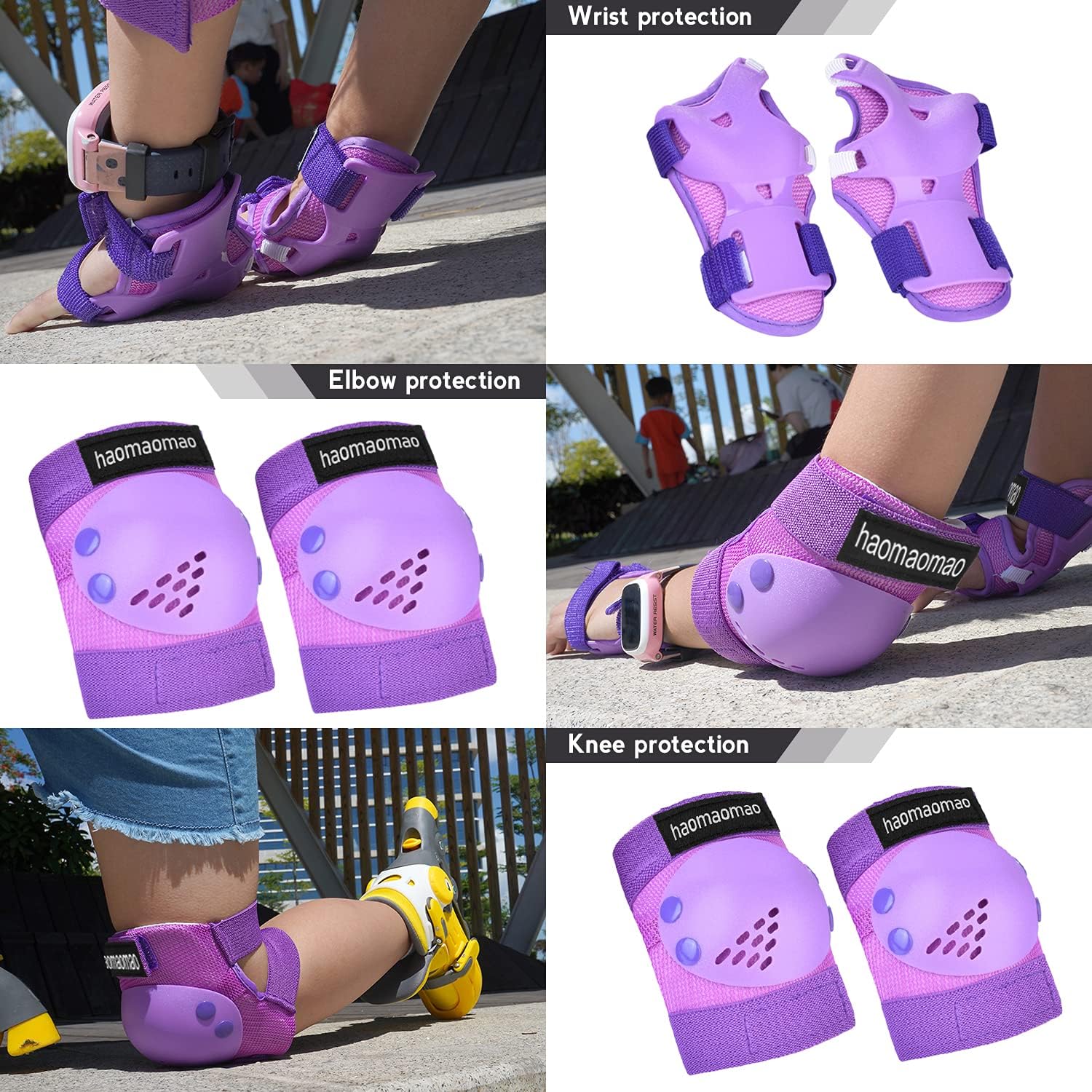 Haomaomao Kids Knee Pads Youth Knee Pads Elbow Pads Wrist Guards Protective Gear Set Roller Skates Cycling BMX Bike Skateboard Inline Scooter Riding Skatings unisexual Gift : Sports & Outdoors