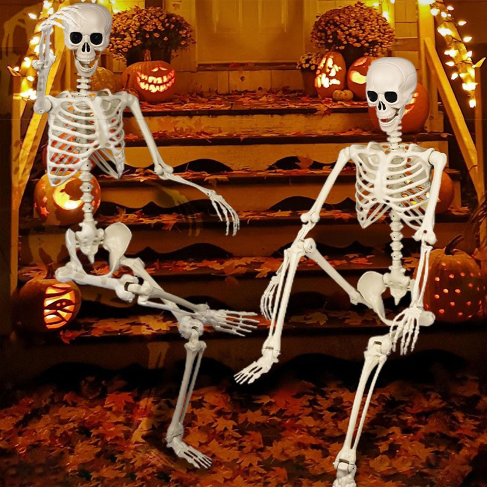 Esqueleto de Halloween de tamaño real resistente para interiores y exteriores, decoración espeluznante para casa encantadora, cementerio, fiesta, esqueleto de tamaño real para Halloween