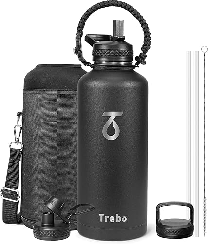 Miniatura 43 de Trebo Botella de Agua de 24 oz Aislada con Tapa y Pajita, Termo de Acero Inoxidable de Doble Pared al Vacío con Mango de Paracord, Frasco Deportivo