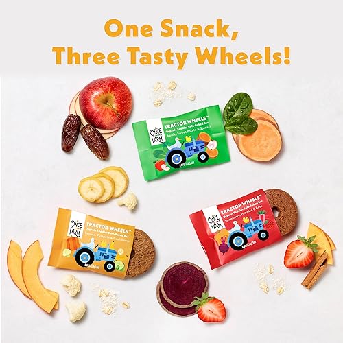 Miniatura 9 de Once Upon A Farm Barra Horneada Suave Orgánica para Niños Pequeños, Plátano, Calabaza y Coliflor, con Forma de Ruedas de Tractor, sin OGM, Kosher,