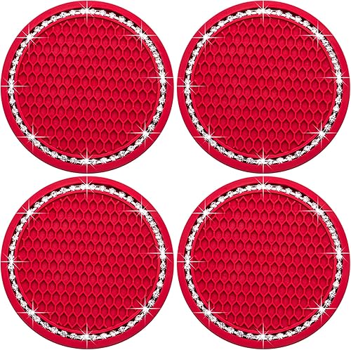 Miniatura 9 de 4 posavasos con brillantes para portavasos, 2.75 pulgadas, insertos para portavasos de auto, silicona suave antideslizante a prueba de golpes, Negro