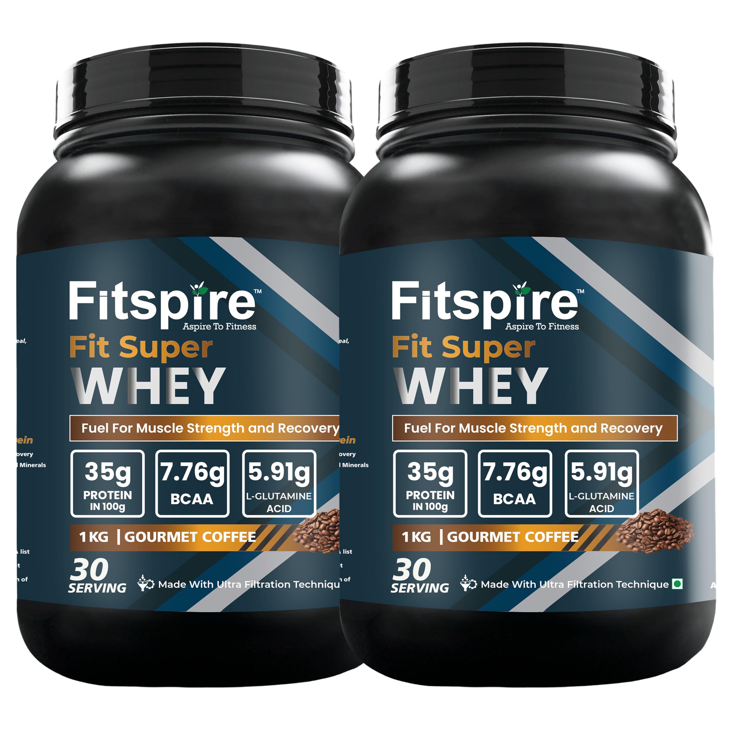Fitspire Fit Super Gourmet Coffee Whey Protein Powder Combo 2kg (35g Protein Per 100g) | Zero Added Sugar | Enhanced with Digestive Enzyme Blend