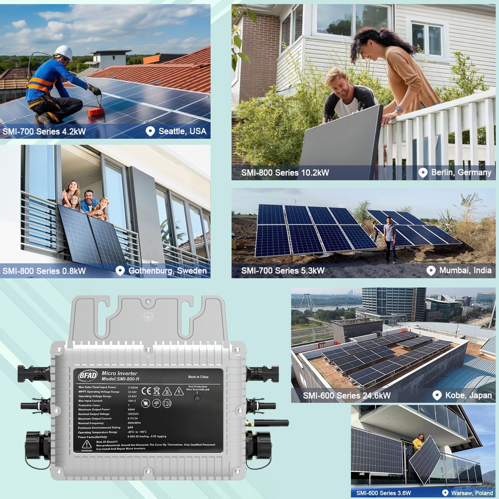 Buyweek 800w MPPT PV micro inverter solare collegato alla rete con sistema di monitoraggio del telefono cellulare WIFI, livello di protezione IP65 (SMI-800W-R)