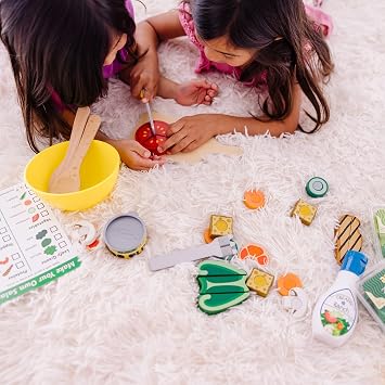 Melissa & Doug Slice and Toss Salad 52-Piece Toy Food Set & Montessori-Inspired Play Kitchen Accessories, Preschool Learning Toys for Girls & Boys 3+