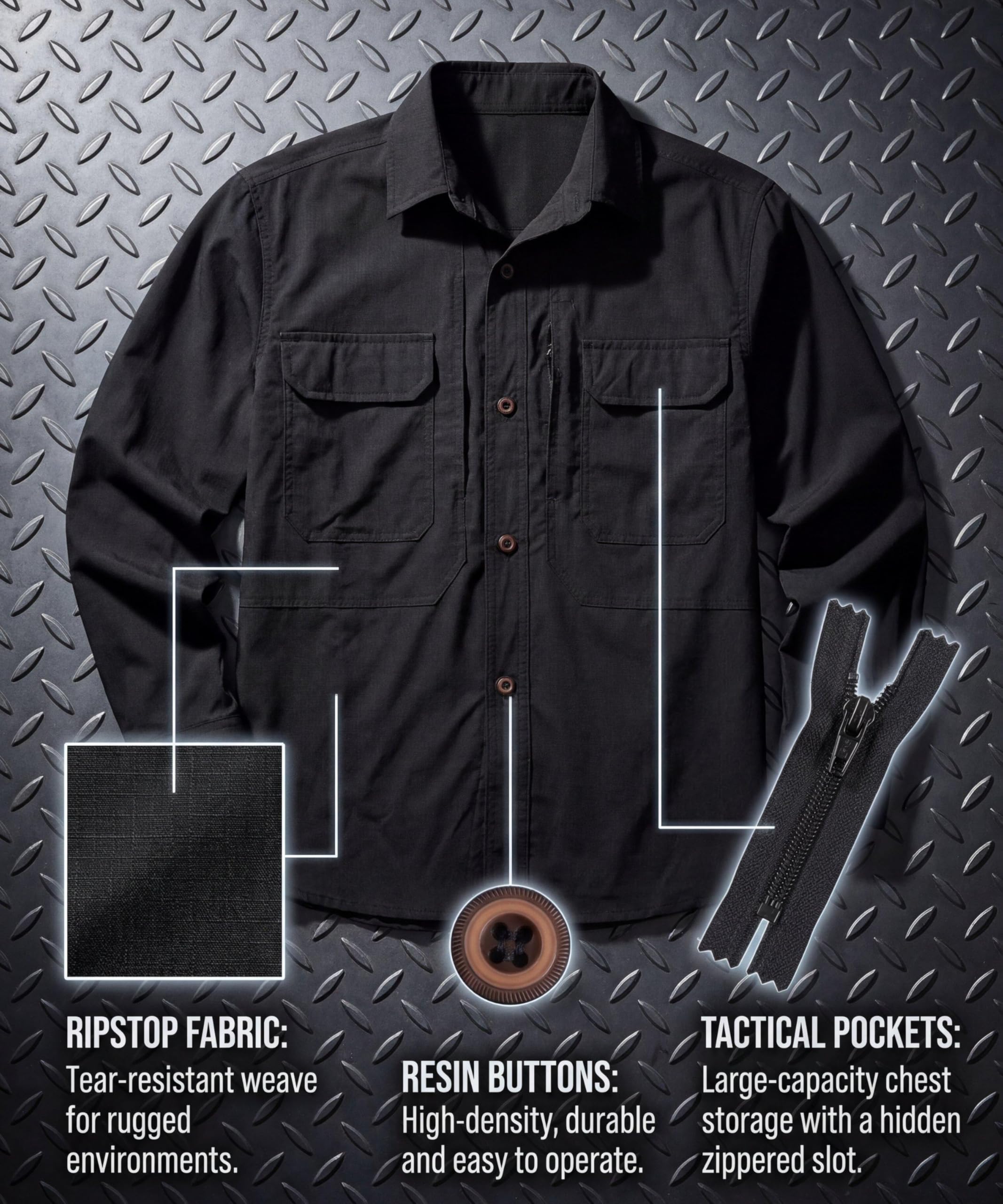 Herren Outdoor Langarm Hemd Funktionshemd mit Taschen Safari Sportshirt Atmungsaktiv Schnelltrocknend Shirts Casual Button Down Hemden Trekking Outdoorhemd