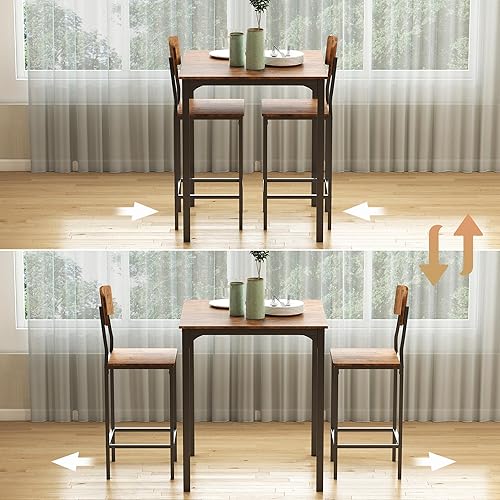 Miniatura 6 de HOMCOM 3 Piece Industrial Counter Height Dining Table Set, Bar Table & Chairs with Steel Legs & Footrests, Black
