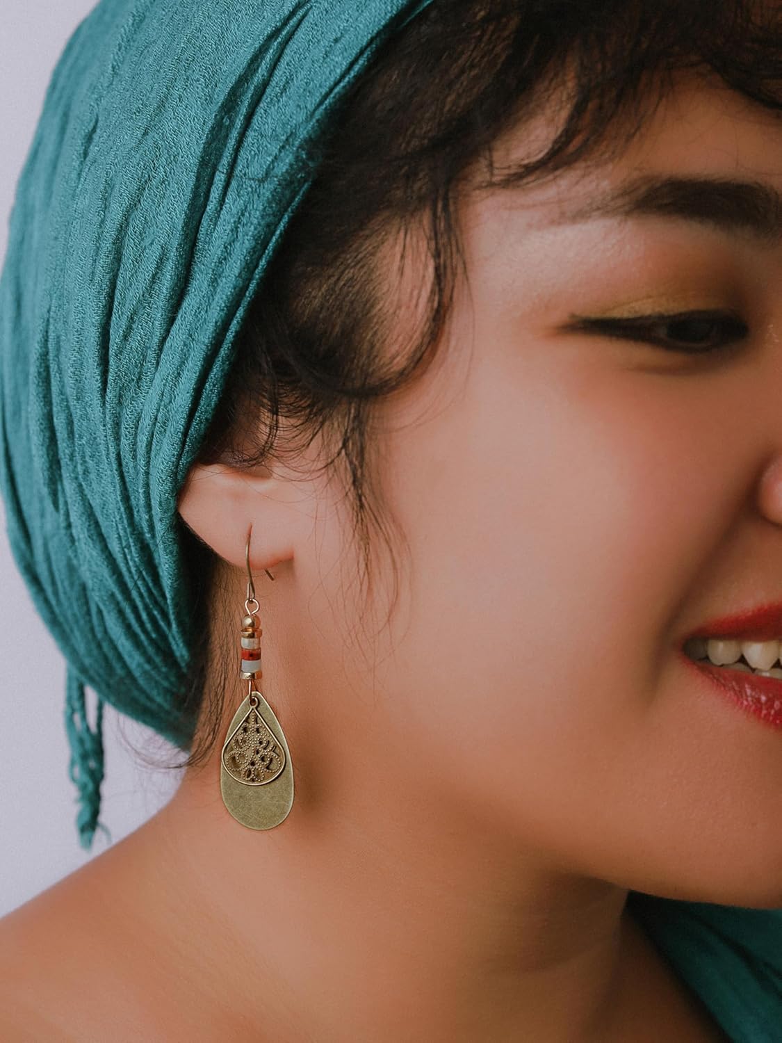 MINACHI Vintage Bohemian Antique Brass Teardrop Filigree Dangle Drop Earrings, Boho Hippie Jewelry Gift for Women - Image 7