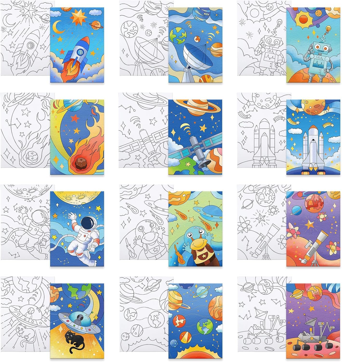 12 Packs Thanksgiving Pre Drawn Canvas to Paint, 5" X 7" Fall Pre Printed Canvas for Kids, Pre Stretched Canvas Outline Painting Boards for Beginners, Students, Party Favor