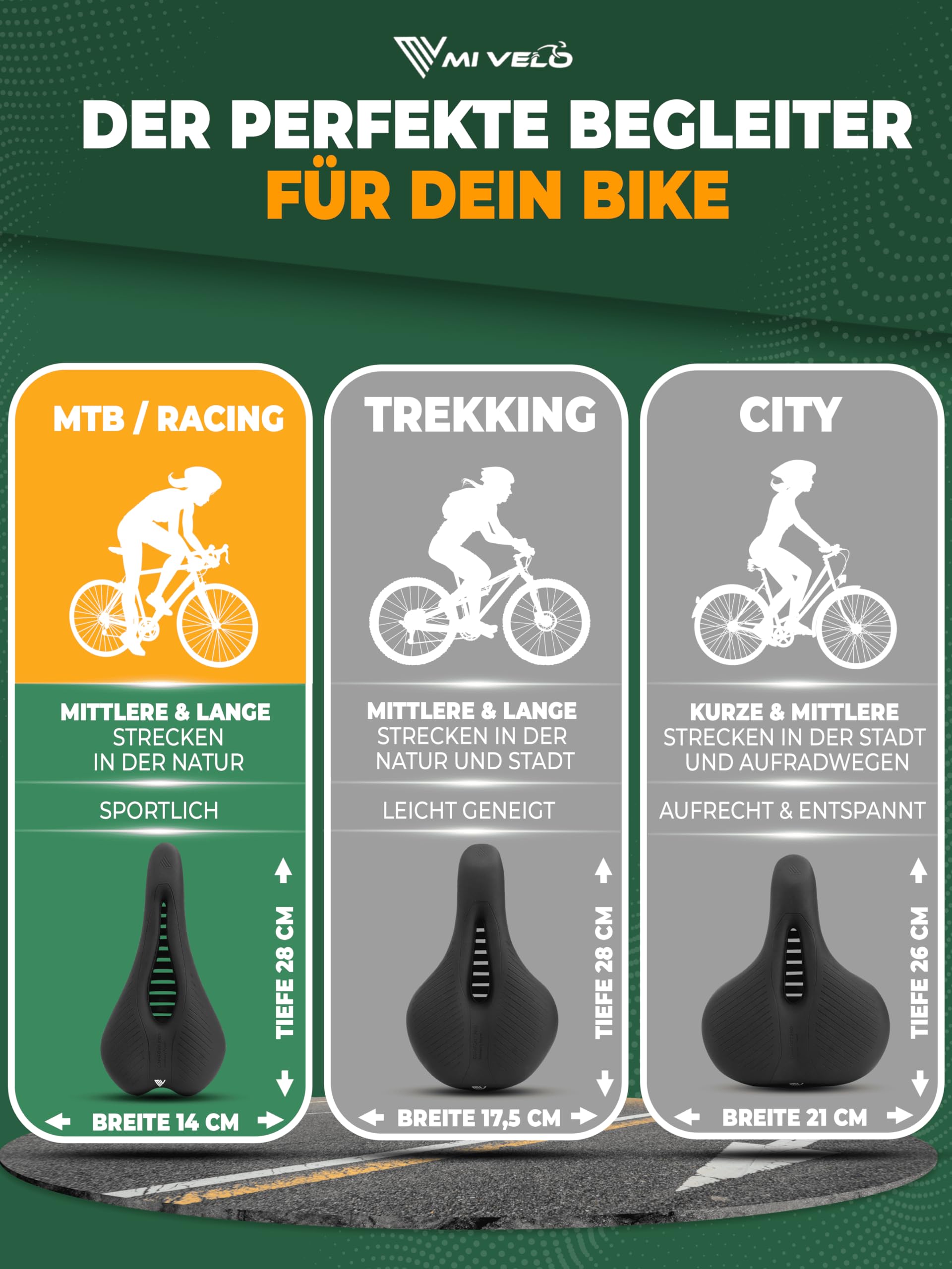 MIVELO Comfort PRO - Selle de vélo en mousse à mémoire de forme - Selle de vélo pour femme - Selle de vélo pour homme et femme - Confortable et ergonomique