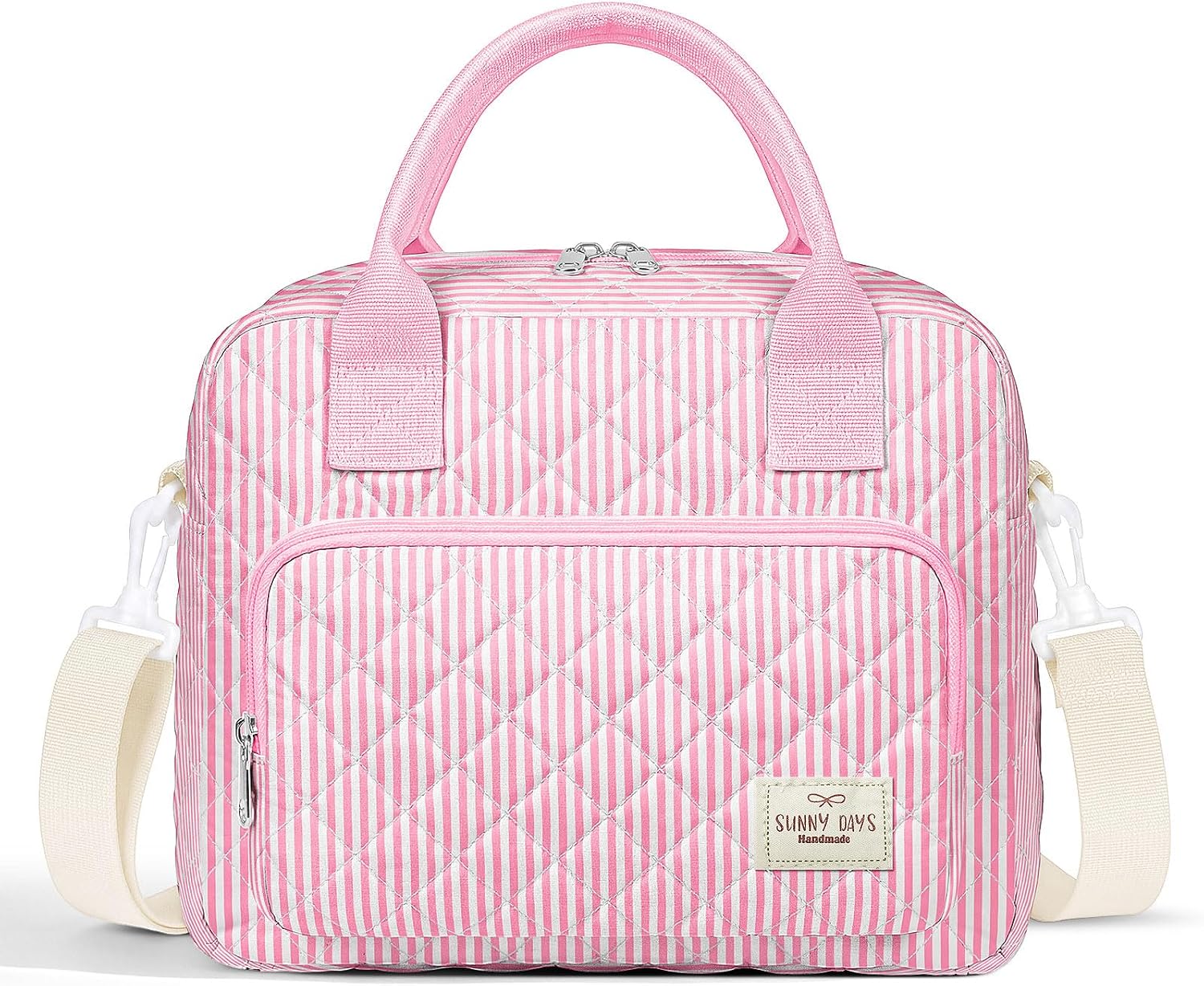 WOBAGMEN Quilted Lunch Box for Women, Insulated Lunch Bag for Adult,Cute Lunch Tote Bags for Work Picnic Travel(green blue pin,M)