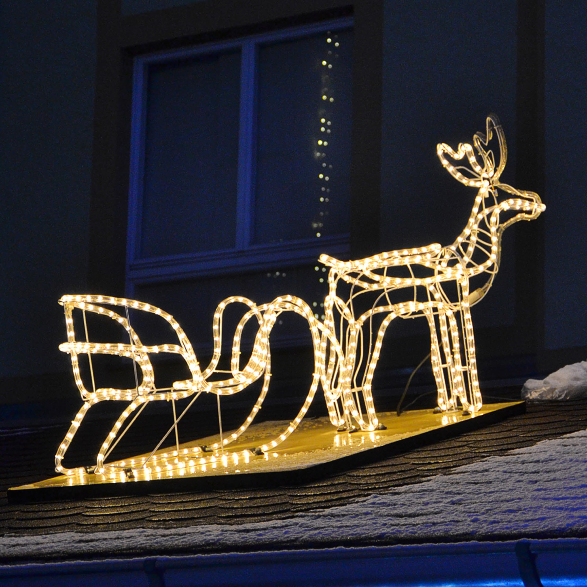 Rentier mit Schlitten aus 14 m Lichterschlauch 336 LED Figur Weihnachtsbeleuchtung 140 cm Länge Leuchtfigur Weihnachtsdekoration Fassadendeko Xmas (336 LED)