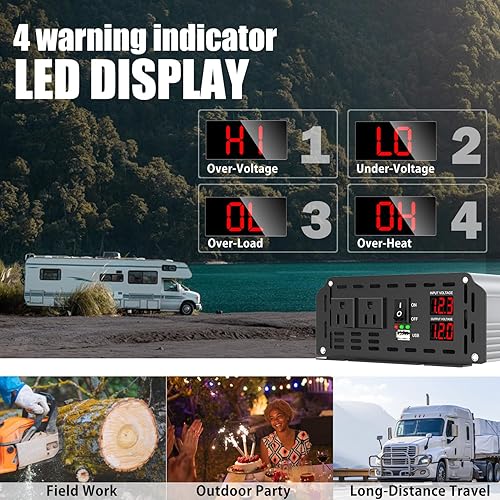 Miniatura 5 de Inversor de corriente de 3000 vatios, CC 12 V a CA 110 V 120 V, convertidor de onda sinusoidal modificada para automóvil, inversor de energía de