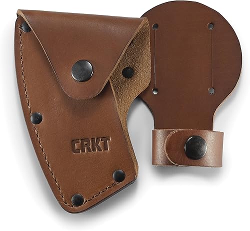 Miniatura 1 de CRKT Funda de hacha Freyr cuero de grano completo, múltiples broches, trabillas para cinturón para transporte seguro del hacha, para uso con CRKT
