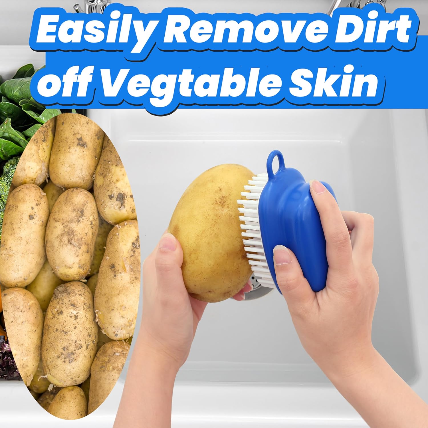 2-Pack Vegetable Brush, Non-Slip Grip Veggie Scrubber for Cleaning Food, Fruits, Potatoes