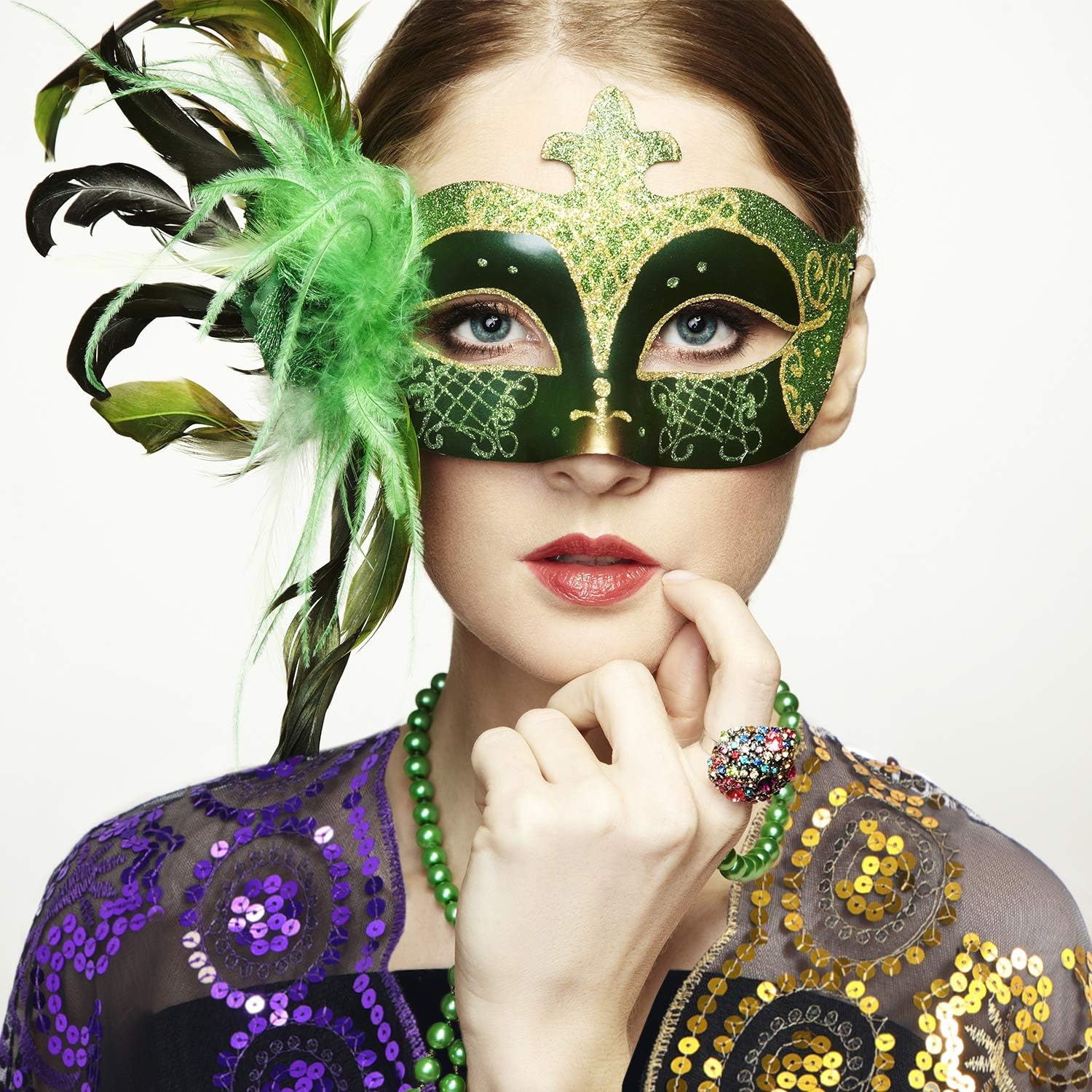 Frienda Mardi Gras Outfit for Women Poncho Scarf Shawl Mardi Gras Costume Apparel Accessories Masquerade Party - Image 5