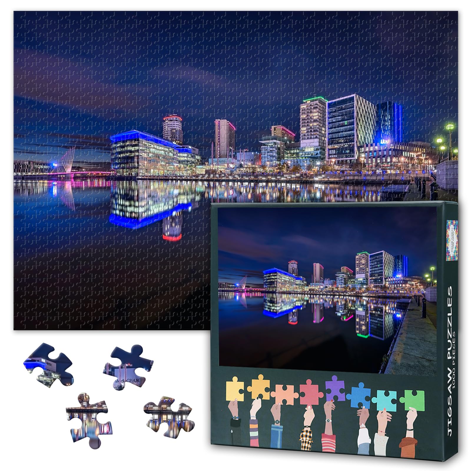 Media UK Puzzles for Adults 1000 Pieces Manchester Ship Canal Jigsaw Puzzles Salford Trafford Greater Manchester Adult Puzzle for Adults Educational Fun Games or Toys for Elders Friends 20X27 INCH