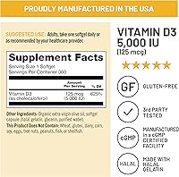 Vista 6 de NatureWise Vitamina D3 5000iu (125 mcg) Suministro de 1 año para el apoyo inmunológico, función muscular saludable y salud ósea - Sin GMO, libre