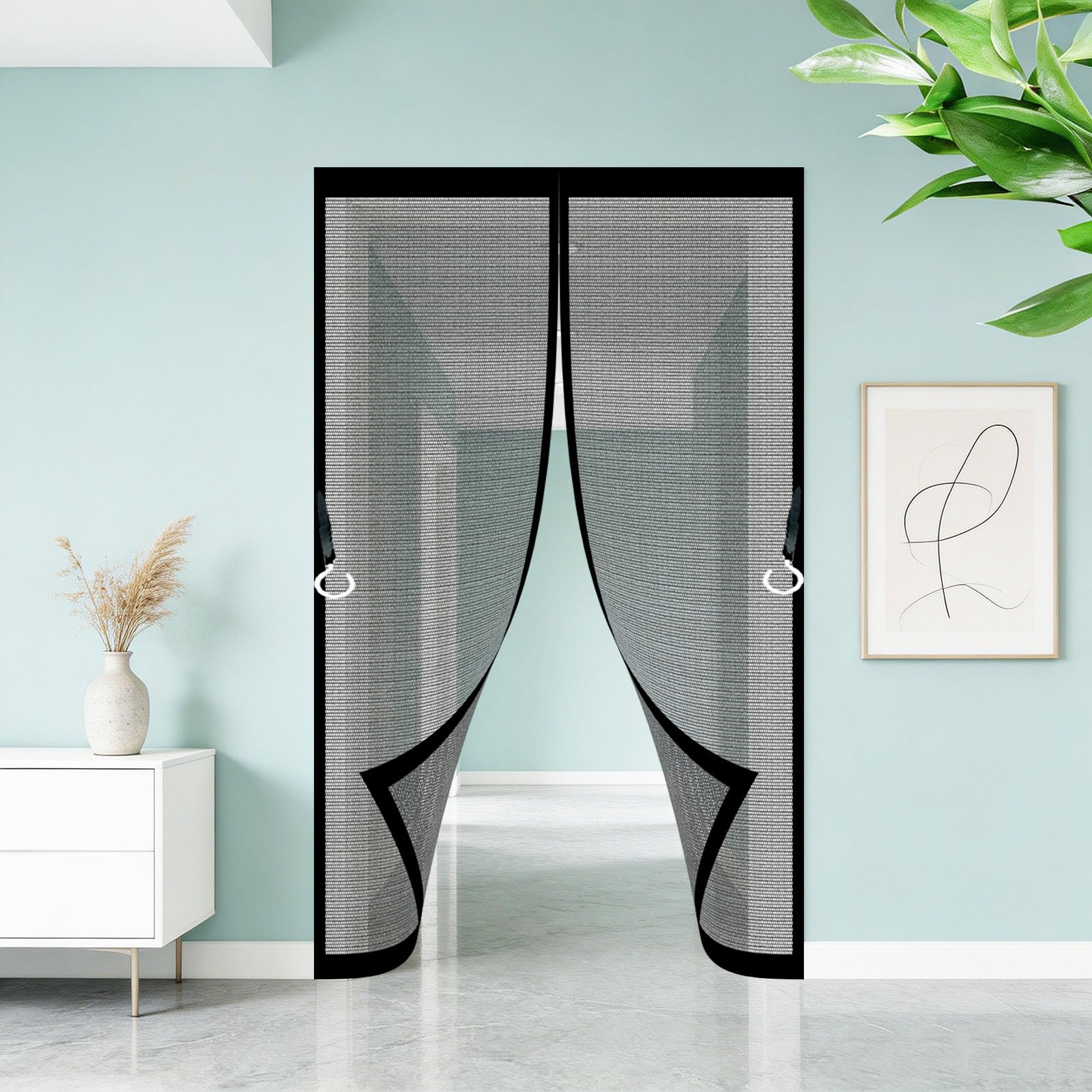 Magnetic Fly Screen Door 106 x 215 cm No-Drill Easy Installation Automatically Closes Powerful Magnets Screen Doors with Magnets for Bedroom Pet Friendly Living Room, Black