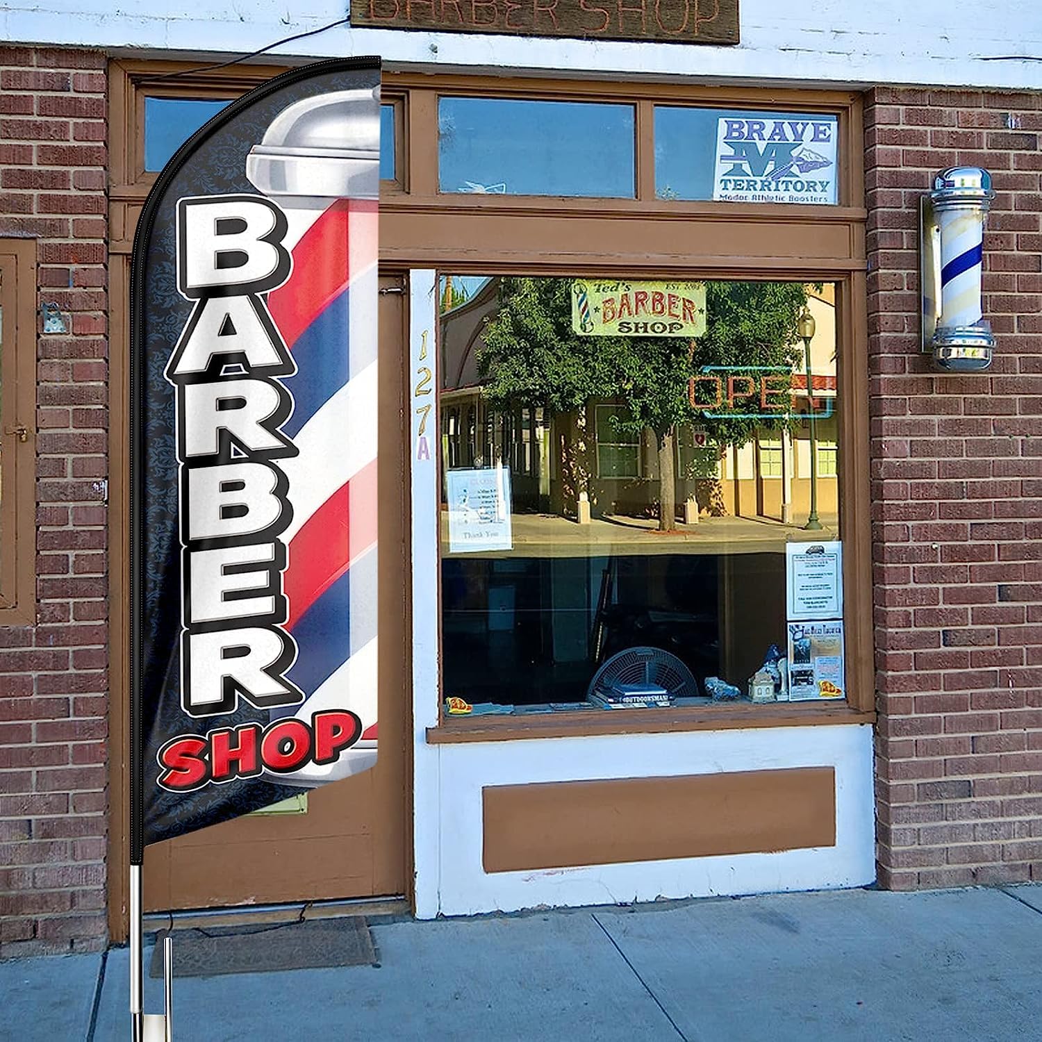 Barber shop Swooper - Kit de mástil de bandera de 11 pies, bandera de plumas publicitaria, carteles para empresas y escaparates