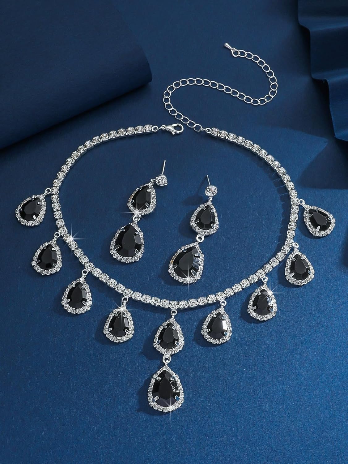 Elegant Crystal Teardrop Jewelry Set Rhinestone Gemstone Necklace and Earrings Vintage Gem Tassel Wedding Formal Prom Accessories for Women and Bride - Image 4