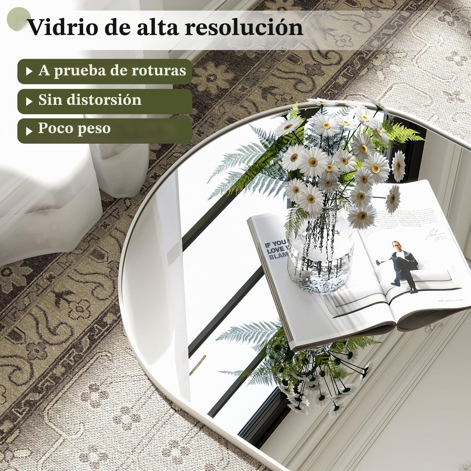 BEAUTYPEAK Espejo de cuerpo entero 165 x 60 cm blanco arco para colgar