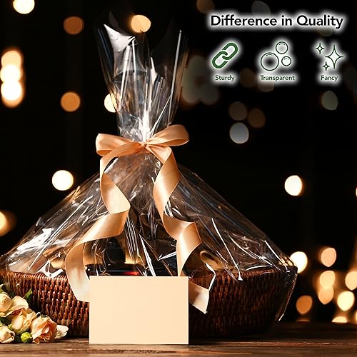 Miniatura 8 de Seal Fresh Bolsas de celofán extra grandes (cinta y cesta no incluidas)  16 x 24 pulgadas (25 unidades)  Bolsas de envoltura de cesta transparente,