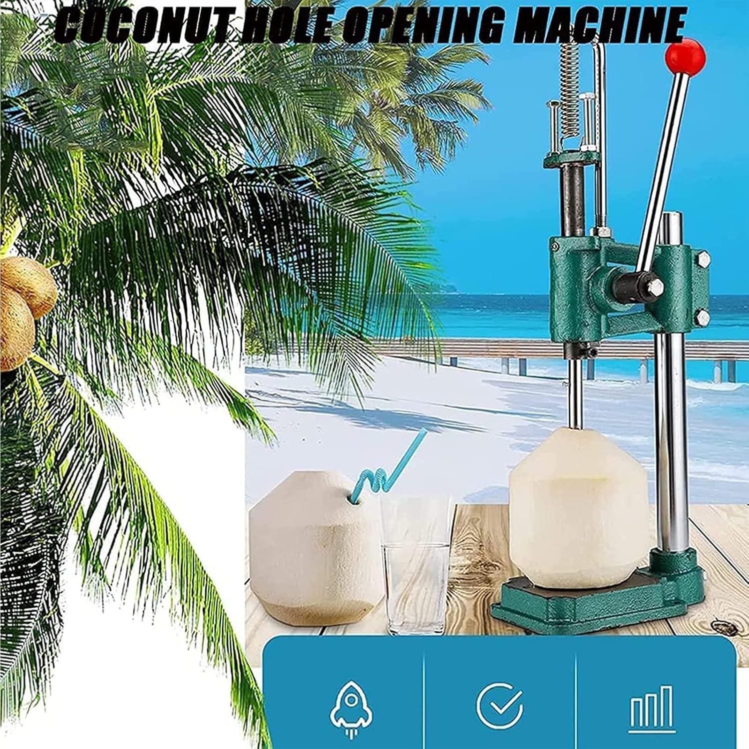 Vertical Coconut Opening,Coconut Opener Tool,Manual Coconut Hole Opening Machine,Adjustable Coconut Opener Tool for Vegetable Stores,Commercial Home Use