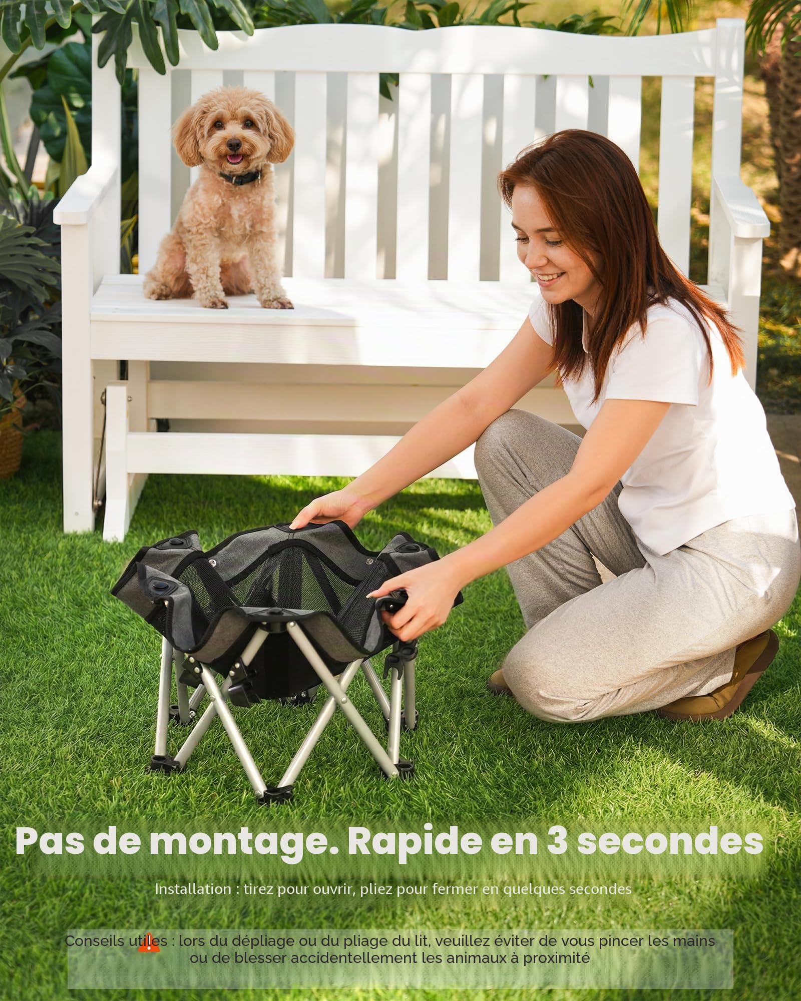 Pecute Tapis Rafraichissant Chien avec Lit Chien Sureleve Rafraîchissant, Panier Chien Pliable Portable, Respirant Antidérapant, Jusqu'à 60 kg, Intérieur Extérieur, Taille M 66x60x15cm