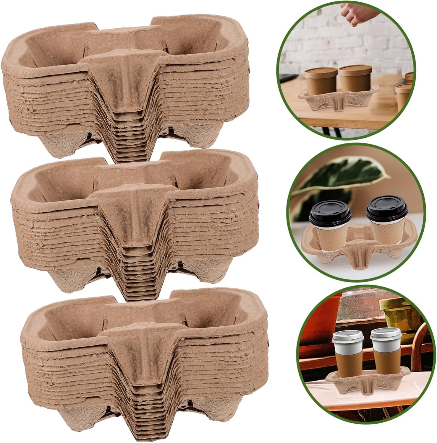 50pcs Paper Drink Carrier Tray Eco-Friendly Pulp Cup Holder for Coffee Cups Lightweight Stackable Design for Spill-Resistant Beverage Carrier for Takeout