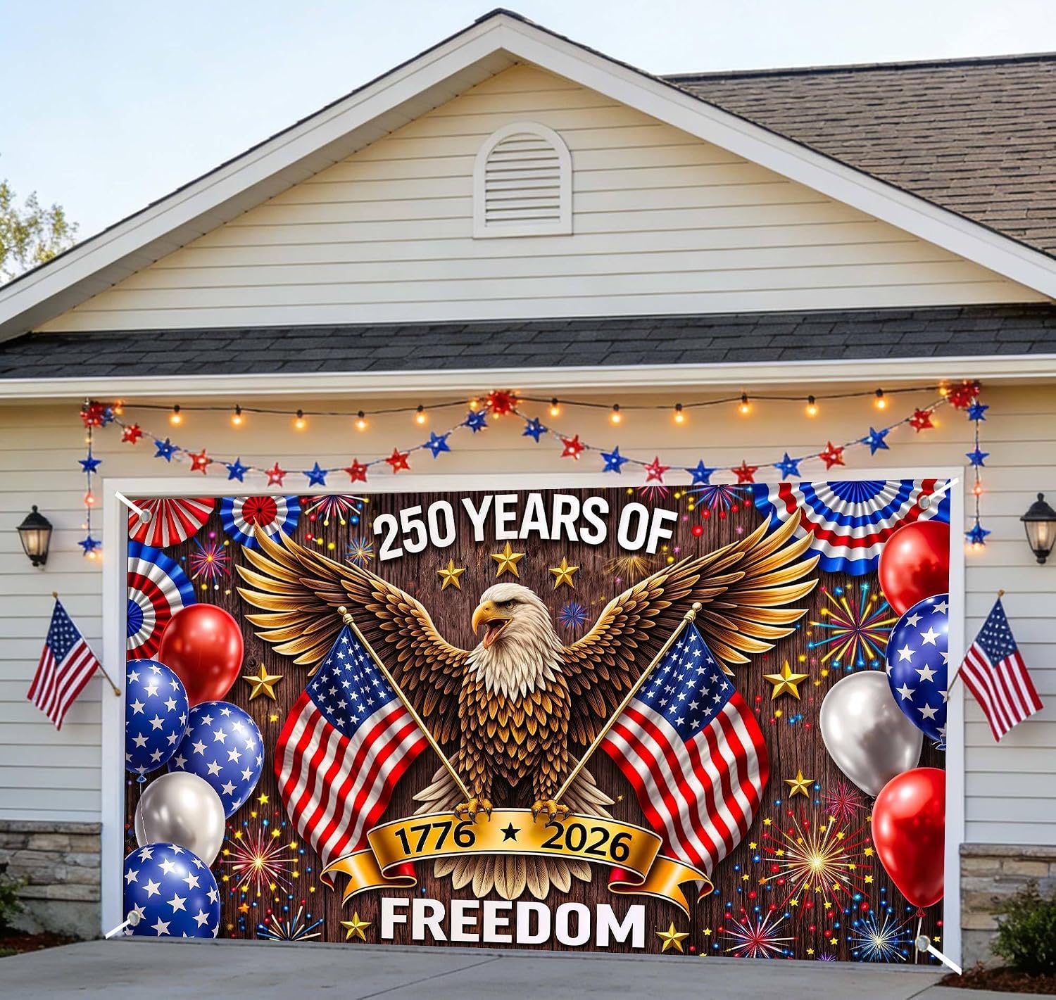 16X7 ft 250 Years of Freedom 1776-2026 American Garage Door Cover