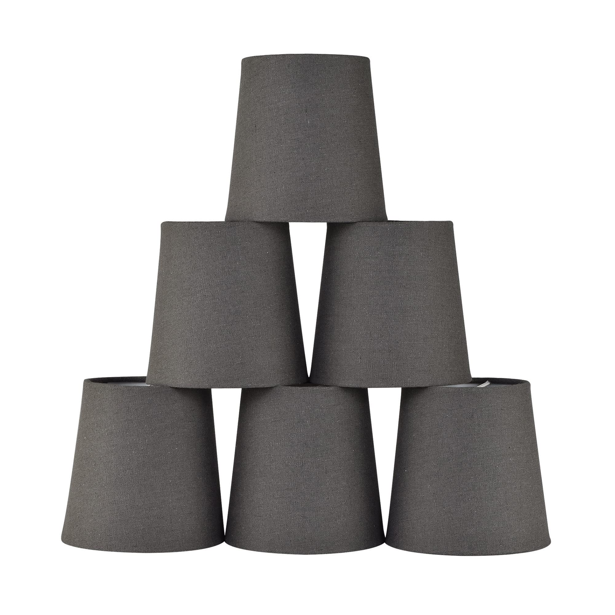 VALO - Juego de 6 pantallas de lámpara de araña con clip, barril pequeño, 5.2 x 4 x 5.2 pulgadas de alto, lino, hechas a mano, decoración tradicional, solo para bombilla de vela, color negro