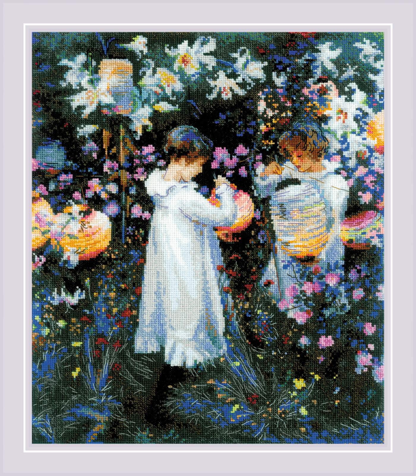 Riolis White 2053 Carnation, Lily, Lily, Rose After J. S. Sargent's Painting