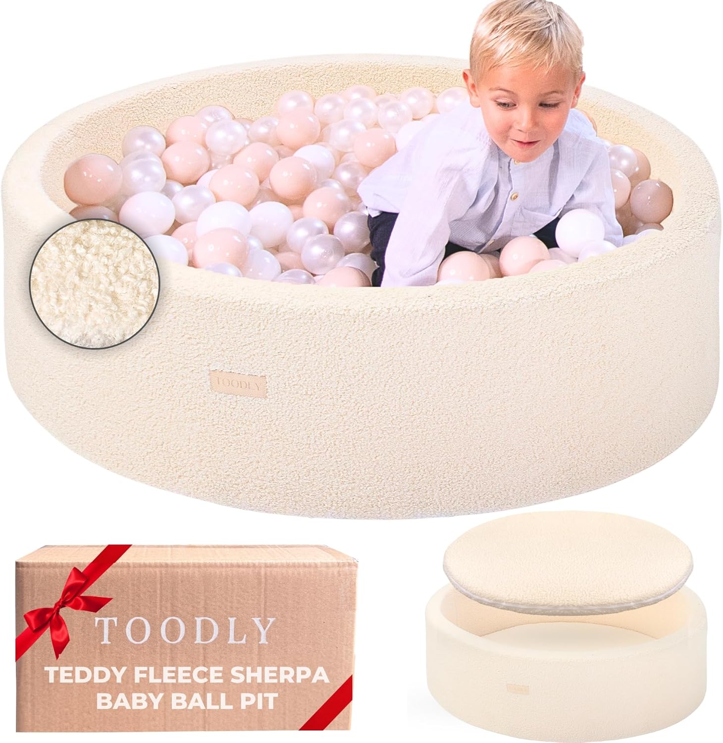 Beige Teddy Fleece Ball Pit for Toddlers and Babies - 35.5 in Soft Foam Baby Ball Pit - Durable Ball Pit for Babies for Toddlers - Foam Ball Pit for Toddlers Balls NOT Included Sherpa Foam Ball Pit Beige 90CM