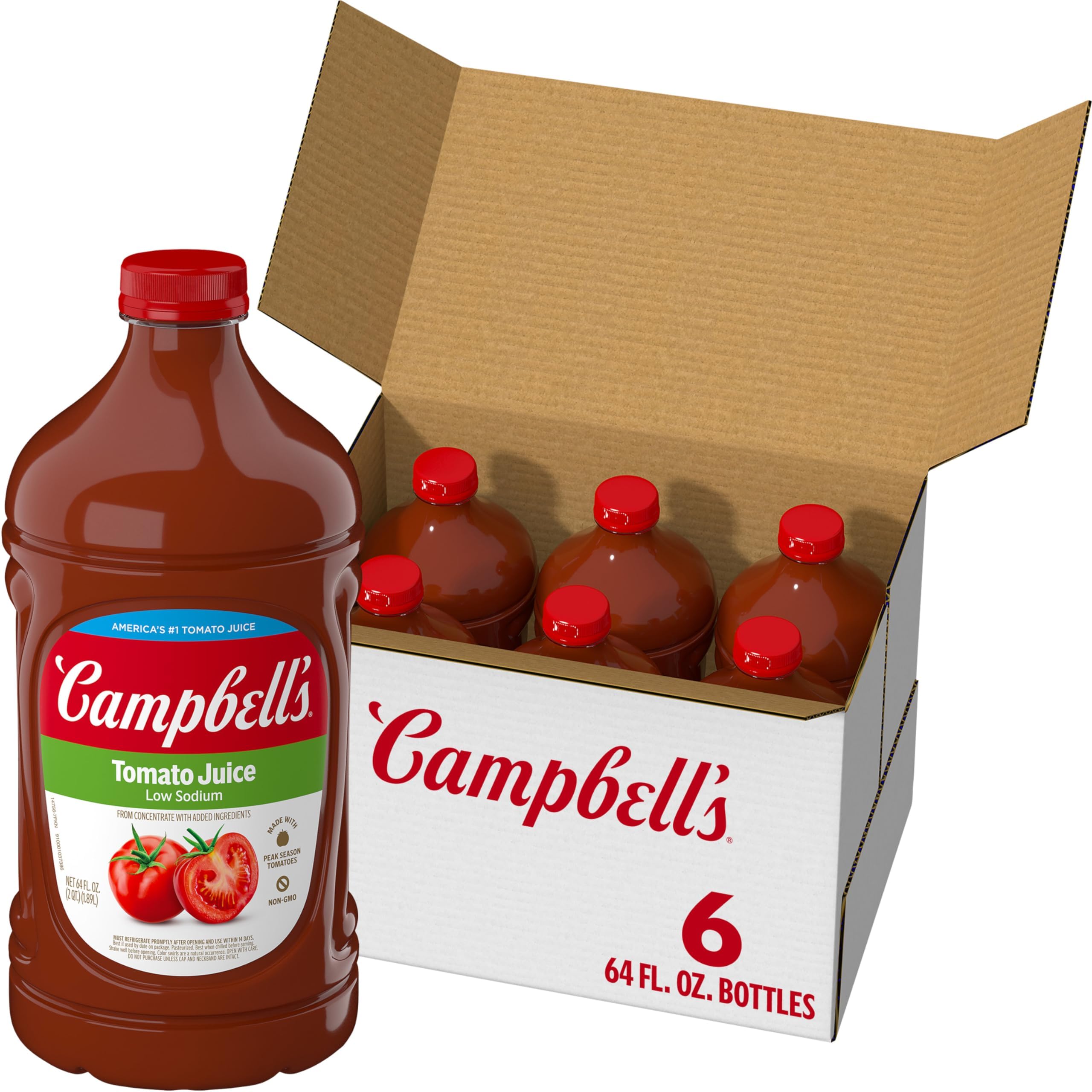 Low Sodium 100% Tomato Juice, 64 fl oz Bottle (6 Pack)
